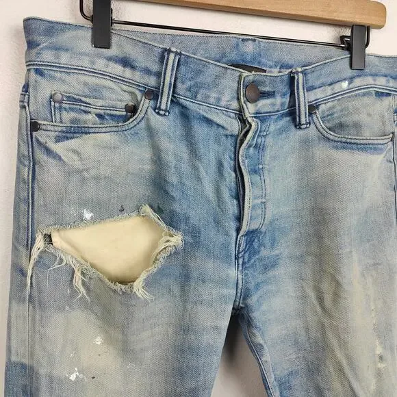 John Elliott The Cast 2 Bleached Indigo Jeans Mens‎ 30 Distressed Made in Japan - Picture 2 of 12